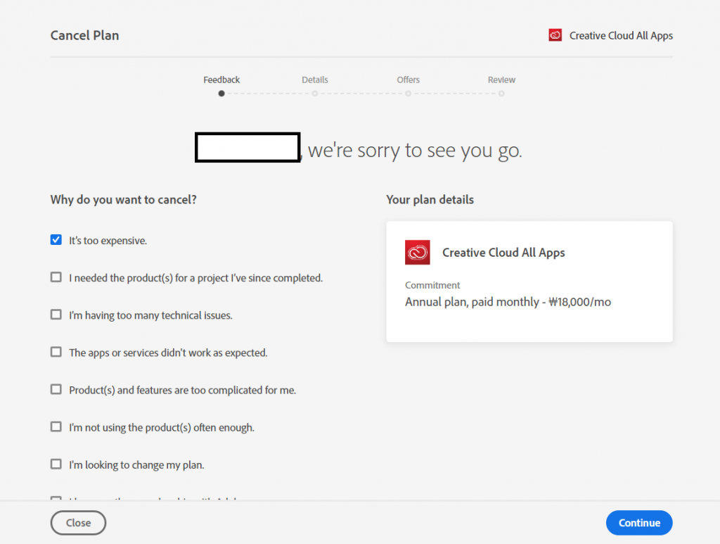 adobe cancel plan